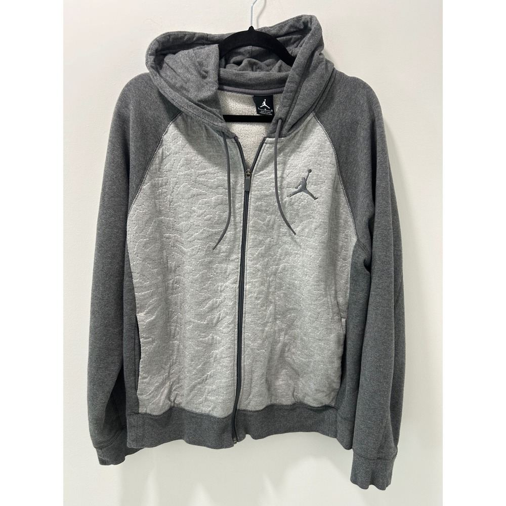 Jordan Full Zip Hoodie Grey Quilted Front Jumpman Fleece Sweatshirt Large